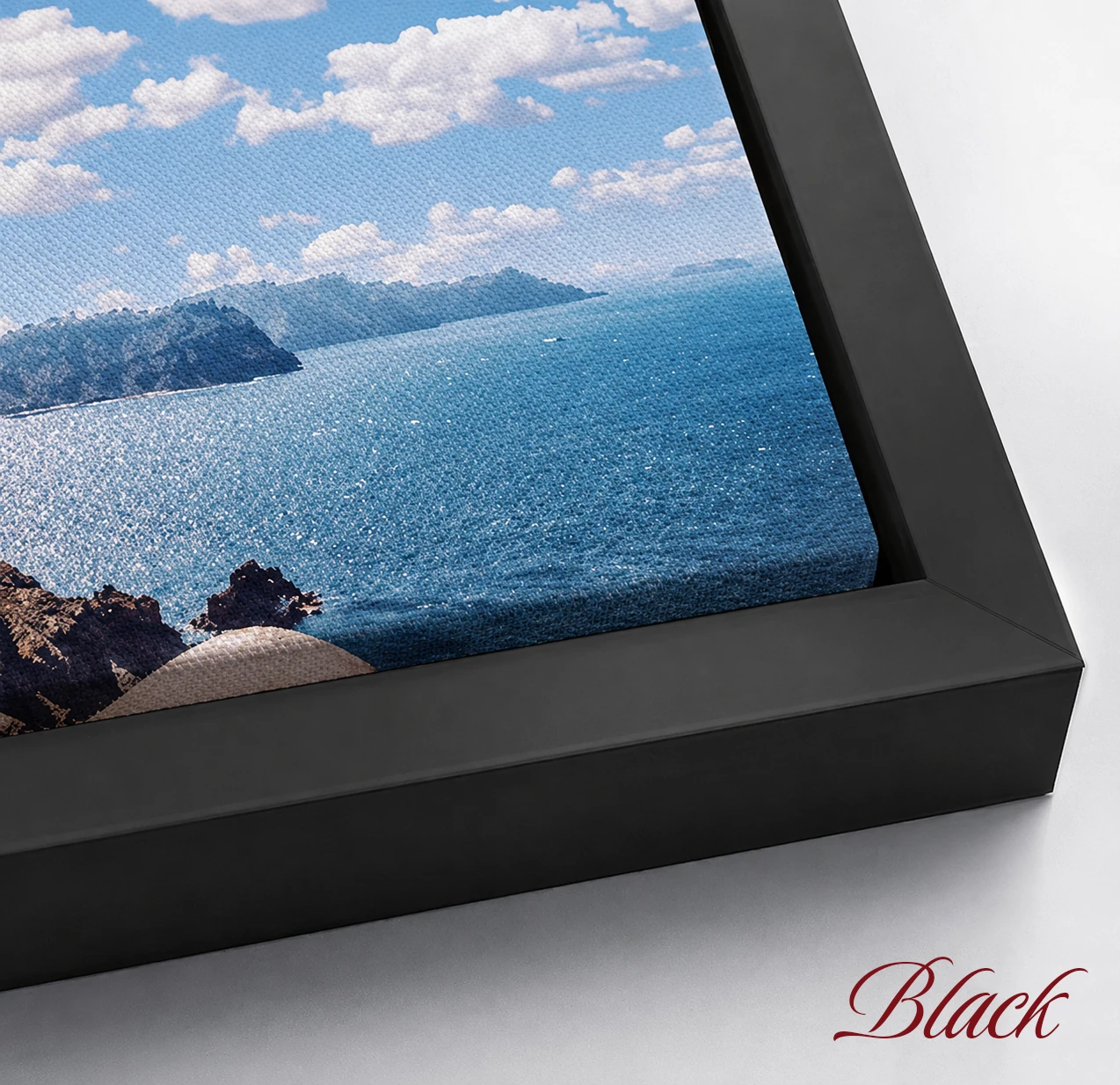 Black canvas floating frame corner