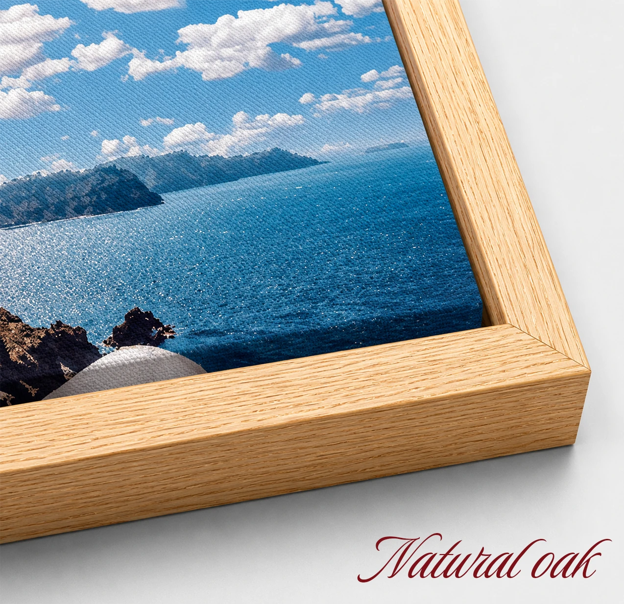 Natural Oak canvas floating frame corner